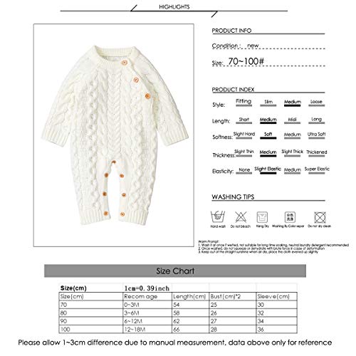 Baby Footies Knit Romper Jumpsuit Lange mouwen Bovenkleding Outfits, Sweater Jumpsuit Winter Knit Romper Kleding voor 0… - Image 8