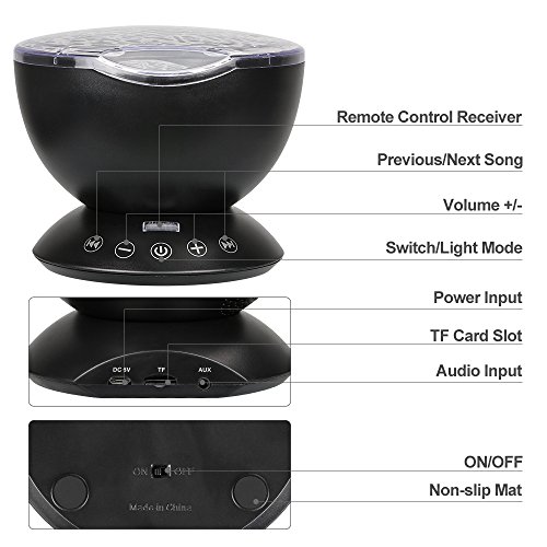 Ocean Wave Night Light, Komake Baby Night Light Projection USB Timer Bedroom Nursery Projector With Mini Music Player, Remote Control Rotating Goodnight Light For Toddler Kids Children Adults(Black) - Thumbnail 2