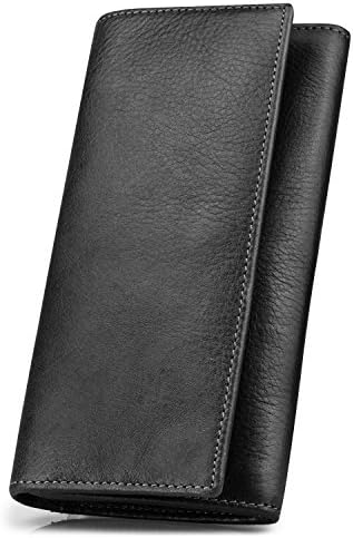 BAGZY Men Genuine Leather Long Wallet Purse Travel Credit Card Cellphone Case Holder Protector Clutch Bag Money Organizer with Popper Button Men Gift Boxed Suitable for Iphone 7Plus Black