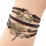Doinshop Women Vintage Wrist Bracelet Adjustable Infinity Charm Bracelet Wristband Tree Cuff Jewelry (believe 8)