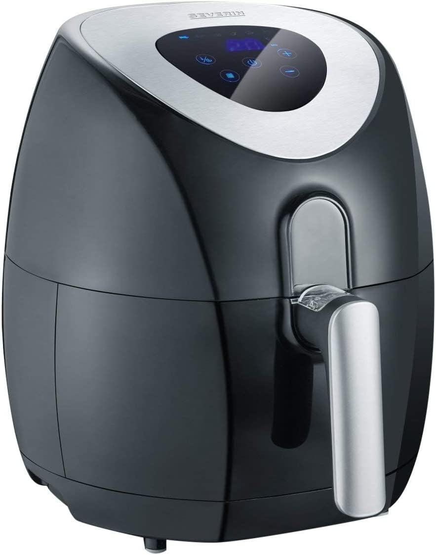 SEVERIN Heißluftfritteuse mit 6 Automatikprogrammen, Airfryer zum Frittieren ohne Fett, innovative Heißluft-Technologie für gesundes Frittieren, Schwarz/Edelstahl, FR 2430