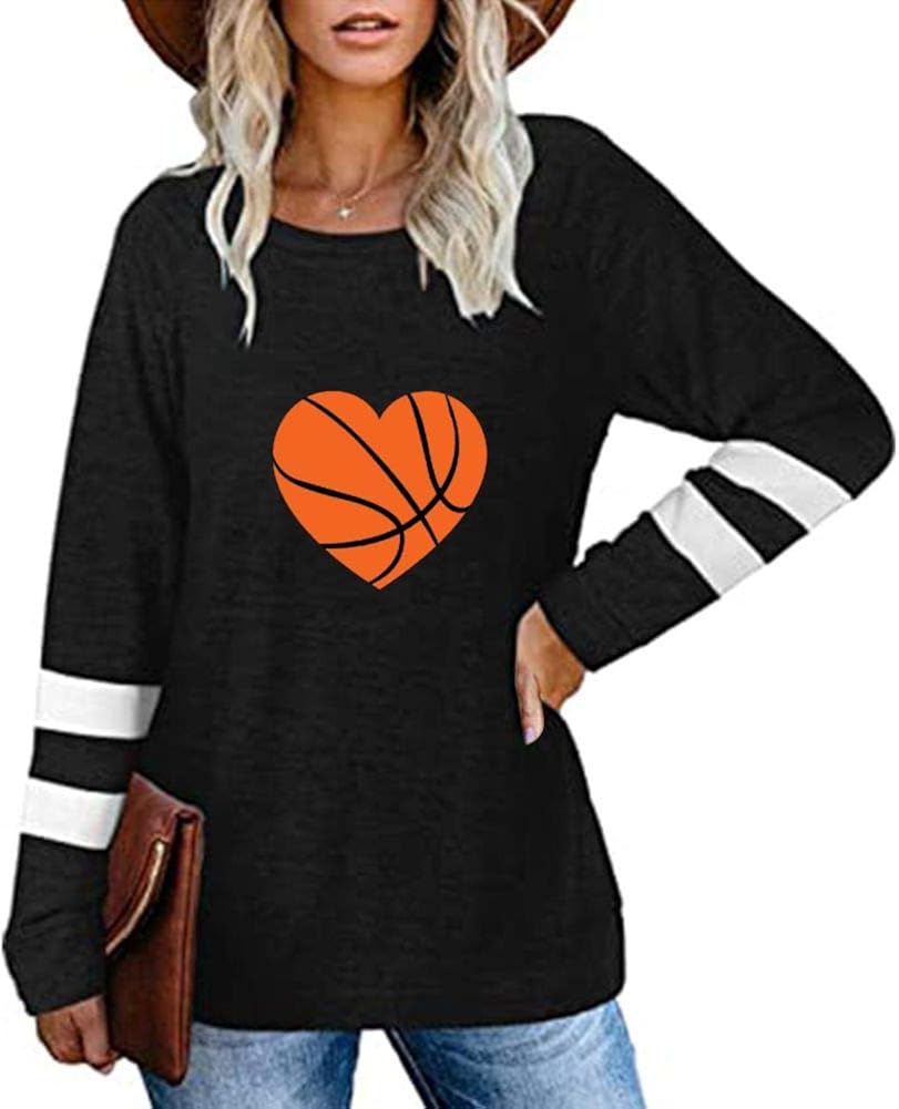 ZHUANGTAI Basketball Print Womens Crew Neck Striped Knit Sweater Long