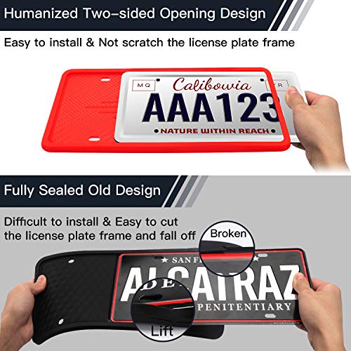 Intermerge Silicone License Plate Frame Holders Rust-Proof/Rattle-Proof/Weather-Proof with Drainage Holes Universal American Car Licenses Plate Covers (Red)