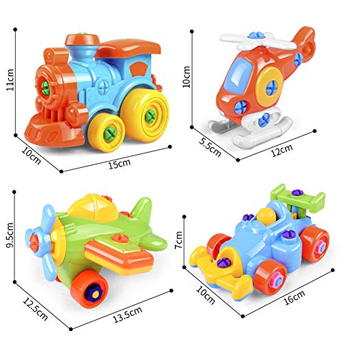 Great Take Apart Toy Set | 4 Piece Vehicle Building Set with Aircraft Karting Train and Car | Includes Plastic Tools for Disassembly | Assembly Toys for Boys and Girls | DIY Tool Set Assembly Kit