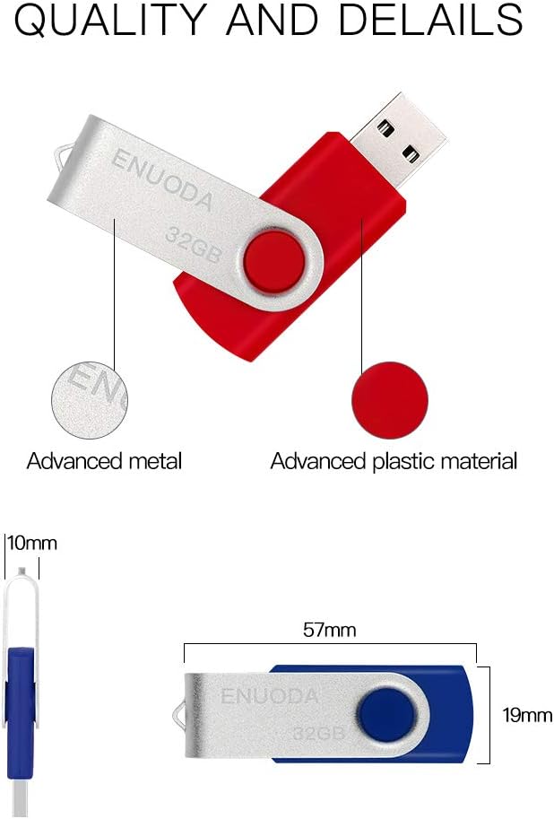 ENUODA 32GB USB Stick 10 Pack USB 2.0 Flash Drive Memory Stick Swivel Design Pen Drive Thumb Drive for Data Storage (10 Mixed Color) - Image 3