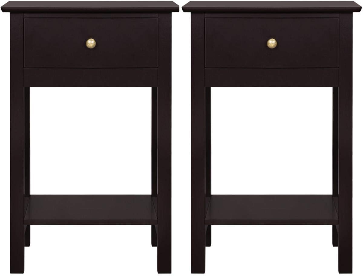 Amazon Com Yaheetech Nightstands Bedside Table Cabinet With Drawer Storage Shelf For Bedroom Set Of 2 Espresso Kitchen Dining