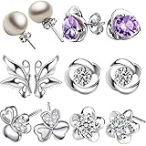 12 Pieces Small Cute Simple Post Stud Earrings Set for Girls Kids Silver Tone Mix and Match