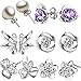 12 Pieces Small Cute Simple Post Stud Earrings Set for Girls Kids Silver Tone Mix and Match