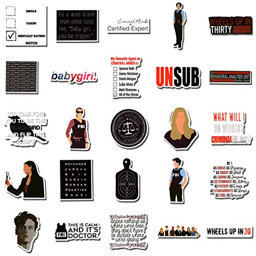 50Pcs Criminal Minds Stickers TV Show Fans Laptop Stickers Vinyl Waterproof Sticker Decals for Water Bottle Luggage Skateboard Bicycle Refrigerator Gift for Kids Adult