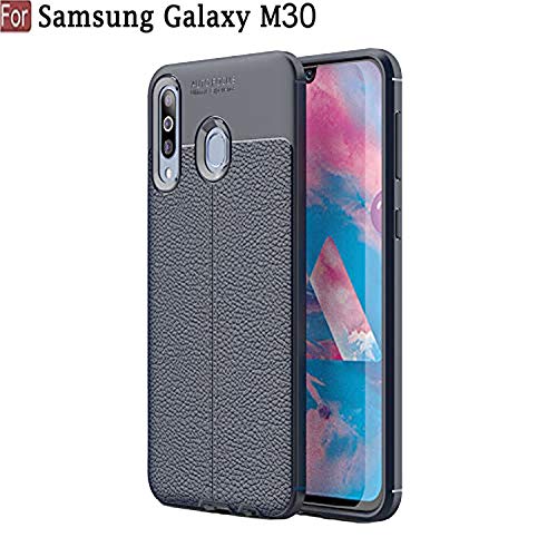 CEDO Silicon Soft Flexible Leather Textured Auto Focus Shock Proof Bumper Back Cover for Samsung Galaxy M30 (Blue)