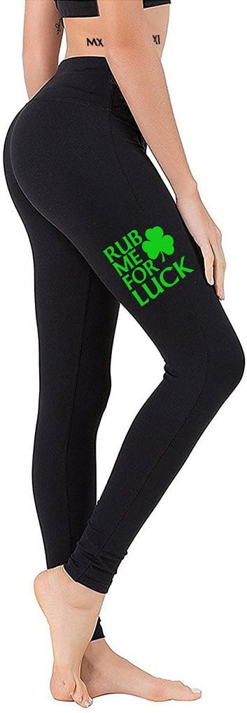 Interstate Apparel Junior's Rub Me for Luck St. Patricks Day VV512 Black Athletic Workout Leggings