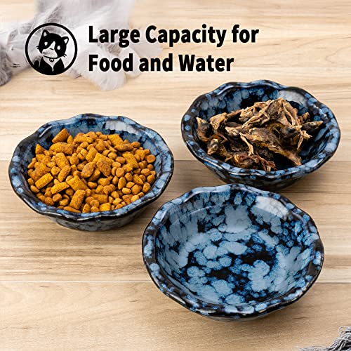 SIDUCAL Ceramic Cat Bowls,5.5 Inch High-Capacity Non-Slip Cat Food and Water Bowls,Cute Pet Feeding Bowls for Cats and Small Dogs,Nice Glazed,Oven Microwave Dishwasher Safe - 3 pcs (Sea Blue)