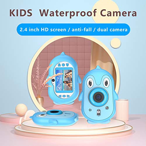 LUOSI Kids Diving Digital Camera 3M | Waterproof Video Camera | Anti-Drop Selfie Camcorder 2.4 inch HD Screen | Gift and Toy for Children Age 4 to 12 Include Soft Silicone Case (Blue)