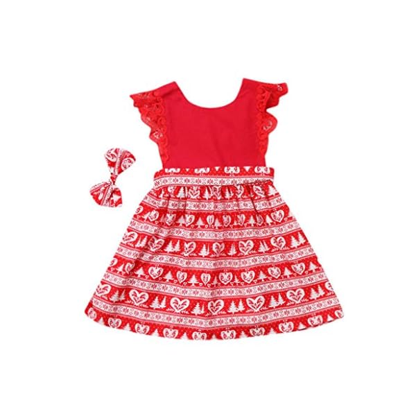 Elevin(TM) Christmas Toddler Kids Baby Girls Ruffle Print Lace Headband Dress Jumpsuit Outfit Clothes - Image 3