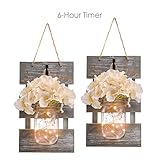 HOMKO Mason Jar Wall Decor with 6-Hour Timer LED Lights and Flowers - Rustic Home Decor (Set of 2)