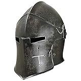 NAUTICALMART Dark Armour Visored Barbuta Helmet