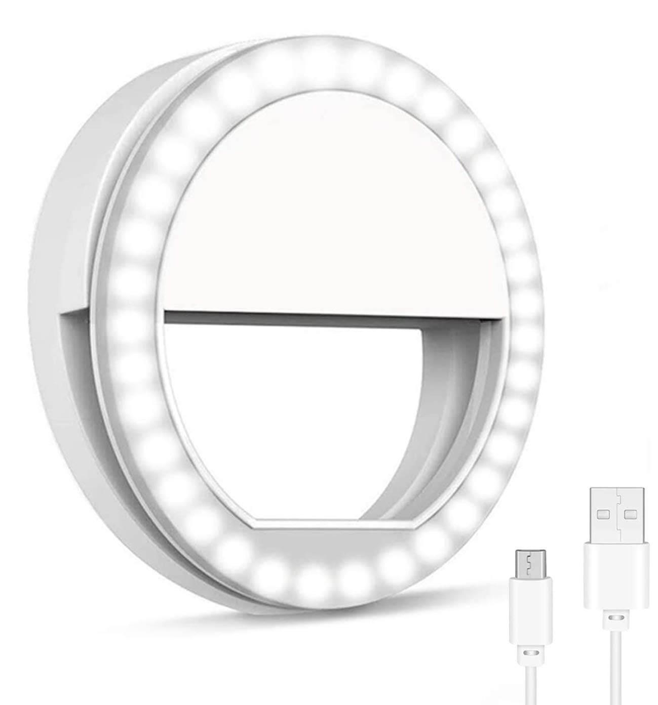 Tec-Digi Selfie Light Ring Led Circle Clip-on Selfie Fill Light with 36 Led Bubbles USB Rechargeable Portable for iPhone Smart Phones,Laptop,iPad Photography, Camera Video