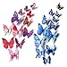 Mudder 3D Butterfly Stickers Wall Stickers for Home, Room Decoration, 24 Pieces (Blue, Rose Red)