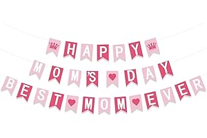 FHGG Happy Mother's Day Banner Decorations Party Pink Mothers Day Bunting Banner Best Mom Ever Mother's Day Garlands Sign Family Photo Backdrop for Motherhood Decor Party Supplies