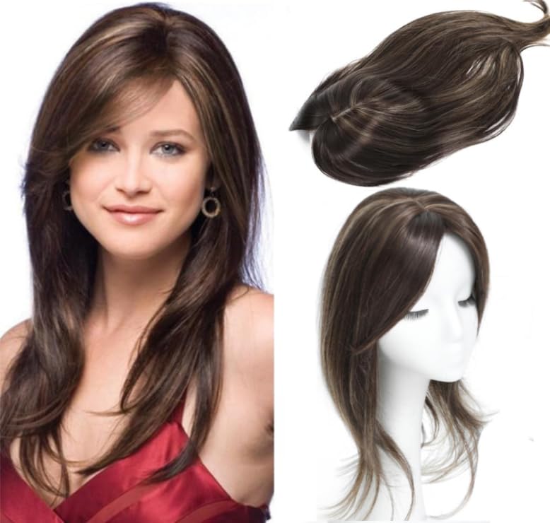 Nexyshe Hair Topper for Women 14" Hair Toppers for Thinning hair Brown with highlights Hair Extensions Clip in Fringe 5x5.5inch hairpieces for Women with Thinninghair โ image 1