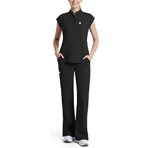 Scrubs for Women Set, Sleeveless Stand Collar Top & Straight Leg Cut Pant | Breathable Professional 11-Pocket Medical Uniform