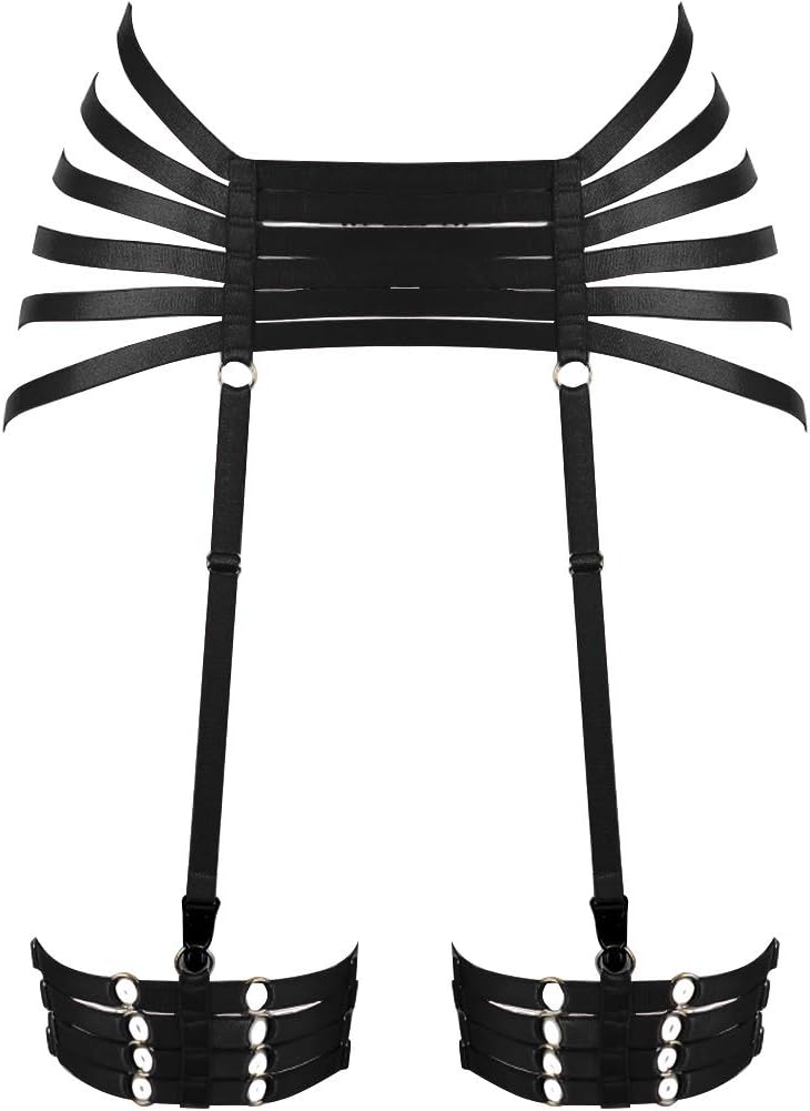 MAMOHSS Womens Womens Punk Goth Elastic Harness High Waist Body Adjustable Legs Cincher Cage Belt