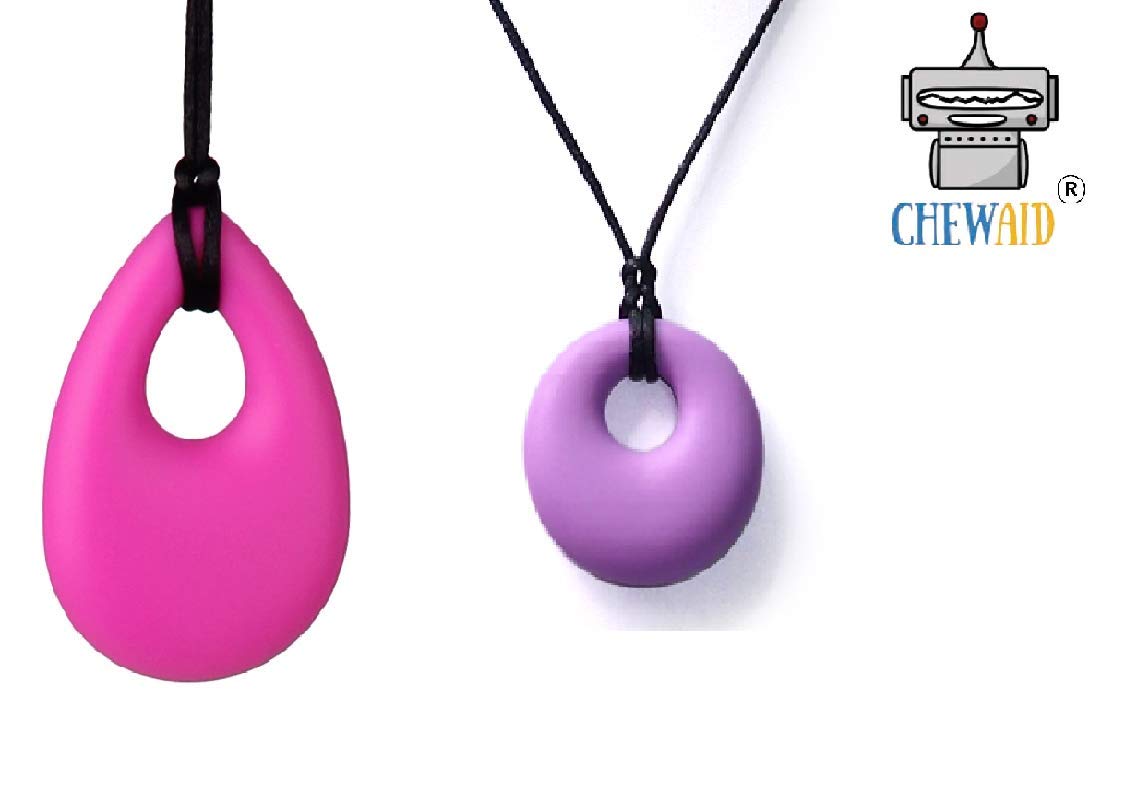 Chew Pendant Pack of 2 Training and Development Fidget Toy Chew Necklace for,Sensory,Oral Motor, Anxiety, Autism, ADHD (Purple Pink) — image 1