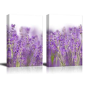 Canvas Prints Wall Art - Close up Photo of Lavender | Modern Wall Decor/Home Decoration Stretched Gallery Canvas Wrap Giclee Print. Ready to Hang - 16"x24" x 2 Panels
