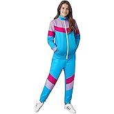 80s Tracksuit for Men Women Disco Outfit 90s Hip Hop Costume 2 Piece Windbreaker Jacket Pants Workout Set(5XL,PINJ312E-Blue)