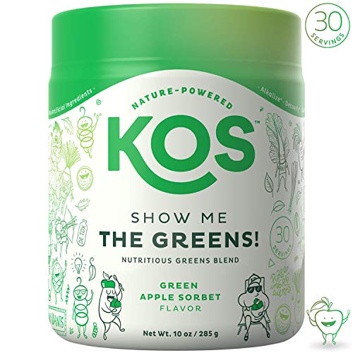 KOS Organic Greens Blend - 30 Servings - Amazing Tasting Super Greens Powder Organic Wheatgrass Oat Grass Spirulina Chlorella Prebiotics - Super Food Veggie Powder - 285g (Fresh Cut Apple Flavor)