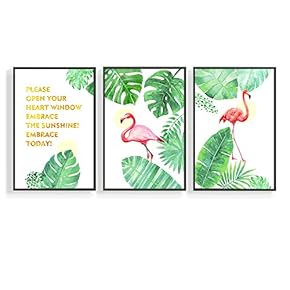 3 Piece Canvas Wall Art for Living Room, Bedroom Green Plants Framed Canvas Prints for Home Decoration Ready to Hang - 16"x24"x3 Panels