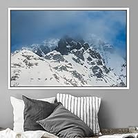 Framed Canvas Wall Art Snow Mountain Cool Expressive Farmhouse/Country Landscape Mountain Top Multicolor Photography Portrait Realism - 16x24 inches