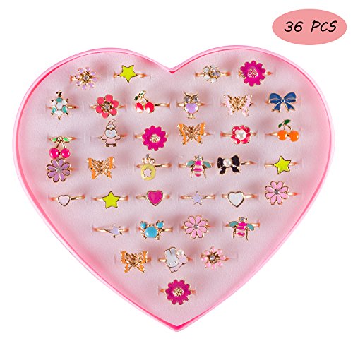 image for Deoot 36 Pieces Children Kids Little Girl Adjustable Jewelry Rings in 