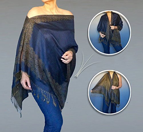 Women's Poncho Navy Blue Shawl Pashmina Scarf Wrap By ZiiCi