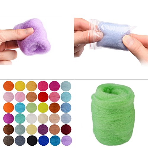 Needle Felting Kit -Craft Needle Felting Foam kit Felting Mat Awl Needles in Handy Case- 36PCS Colors Felting Fibre Wool Yarn Roving for Starter + 3-6mm Black Eyeballs For Needlework - Thumbnail 2