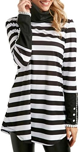 T-Shirt Dress for Womens, DRACLE Striped Long-Sleeved Casual Tops Spring/Autumn (M, Black)