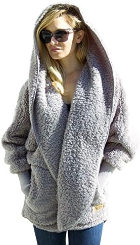 Nordic Beach Jackets | Hooded Fluffy Jackets for Women in Gray, Black and Frappe | One Size Fits All (Gray)