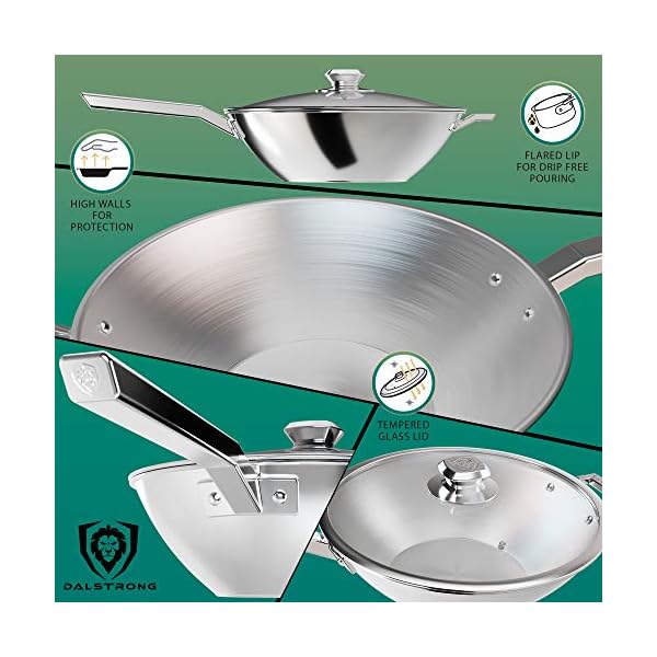 DALSTRONG Stir-Fry Wok - 12" (30,5 cm) - The Oberon Series - 4,5L - 3-Ply Aluminum Core Cookware - Silver - w/Lid & Pot Protector