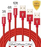 Tecland 3 Pack 3FT 6FT 10FT Lightning Cable Nylon Braided Lightning to USB Charging Cord Charger for iPhone 6s,6, 6plus,6s plus, iPhone 5s 5 5c SE, iPad & iPod(red)