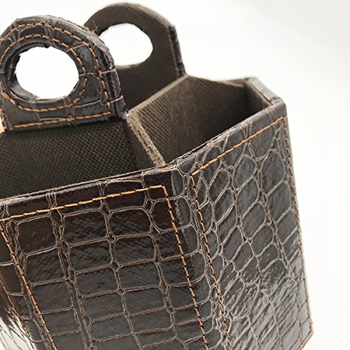 UnionBasic PU Leather Crocodile Pattern 360 Degrees Rotatable Remote Control Organizer, Spinning Mail/Media Desktop Organizer Caddy Holder (Brown)