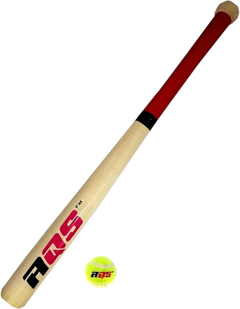Kids Children 43cm/17" AQS Wooden Rounders Baseball Bat & Soft Tennis Ball Garden Fun Play Set