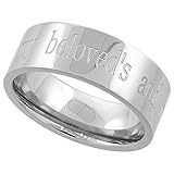 Surgical Steel 8mm Wedding Band Ring I AM MY BELOVEDS AND MY BELOVED IS MINE Comfort-Fit, sizes 8 - 14