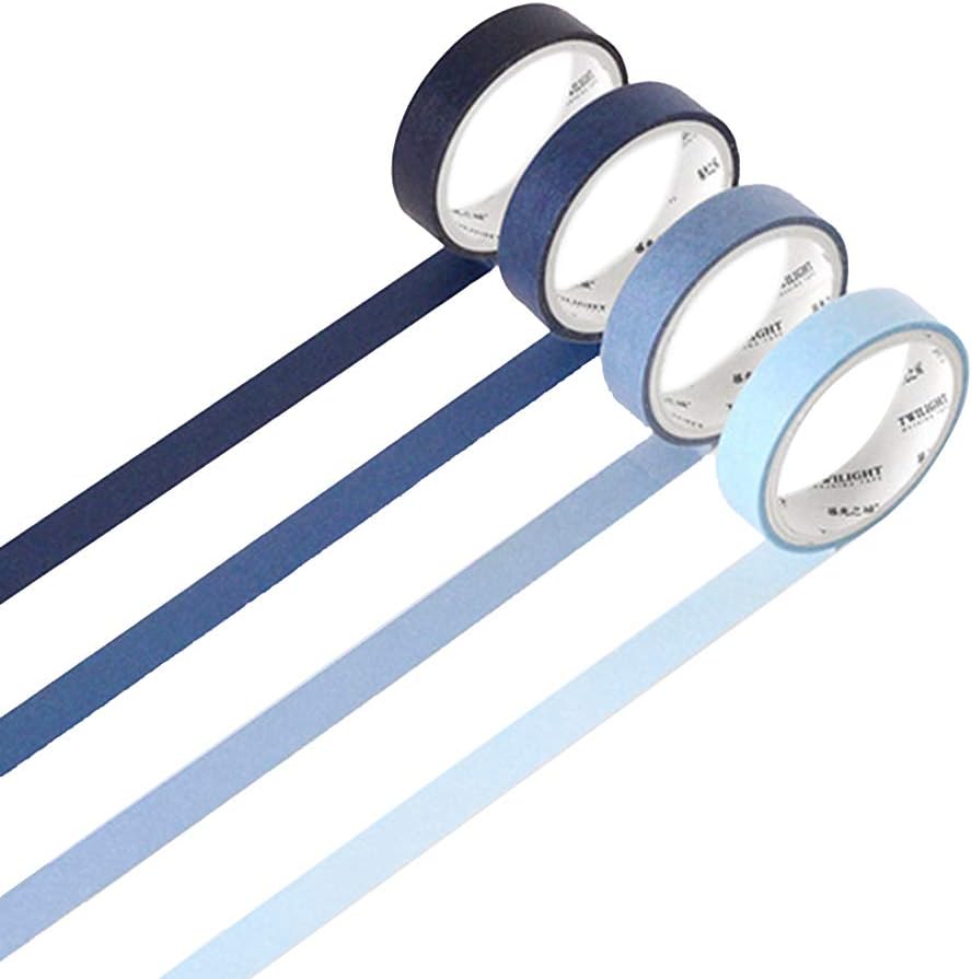 Set of 4 Natural Color Washi Tape Set Scrapbook Tape Sticky Paper Tape for DIY, Decorative Craft, Gift Wrapping, Scrapbooking (6-Blue)