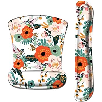 iLeadon Keyboard Wrist Rest Pad and Mouse Wrist Rest Support Mouse Pad Set, Non Slip Rubber Base Wrist Support with Ergonomic Raised Memory Foam for Easy Typing & Pain Relief, Elegant Flower