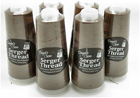 Serger / Embrodery Polyester Thread Cones, Multi-pack of 6 Spools 1640 Yards, BROWN