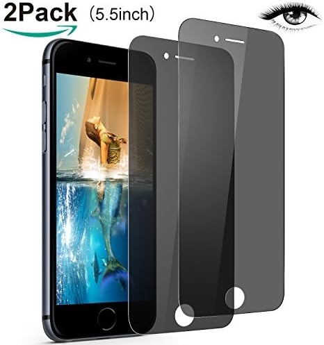 iPhone 7 Plus/8 Plus Privacy Screen Protector, iphone 8/7 plus [Anti-Spy] [Anti-Scratch] [Easy Installation] Tempered Glass Screen Protector (2 Pack, Black)