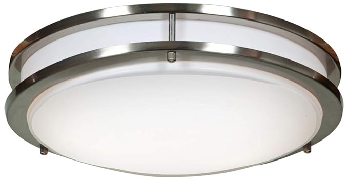 Solero 14 Wide Brushed Steel Ceiling Light With White Shade