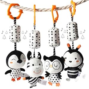 TUMAMA Black and White Baby Toys for 3 6 9 12 Months,Plush Hanging Rattles,Newborn Stroller Toys for Boys and Girls,4…