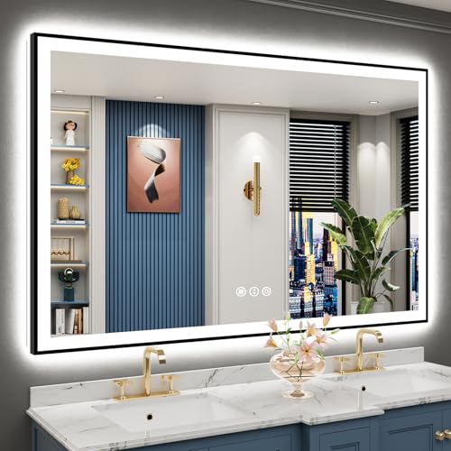 AWANDEE LED Bathroom Mirror 60x40 Black Framed