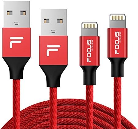 FOCUSPOWER 2PACK (3.3+6.6)FT Lightning Cable Linen Braided Fast Charging Cable 8pin Lightning to USB Cable for iPhone 7/7+/6/6+/6s/6s+/5/5s/5c/SE, iPad and More (Bright Red)
